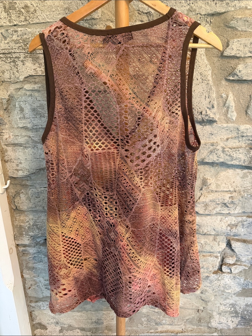 Crochet Overlay Top in Pink, Brown & Cream - Picture 2 of 8